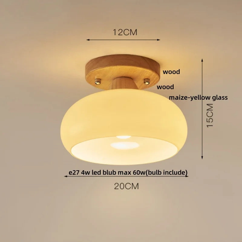 Wood LED Ceiling Light Milk Yellow Resin Plafond Lamp Modern Nordic Decor