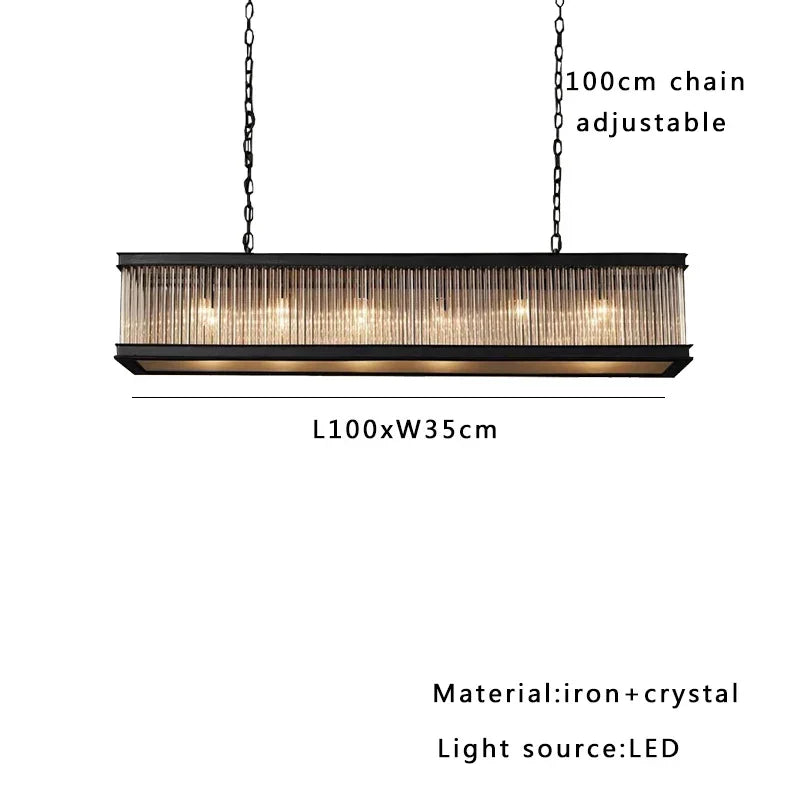 Crystal Rectangle Chandelier: Classic Retro Nordic Ceiling Hanglamp for Dining Room.