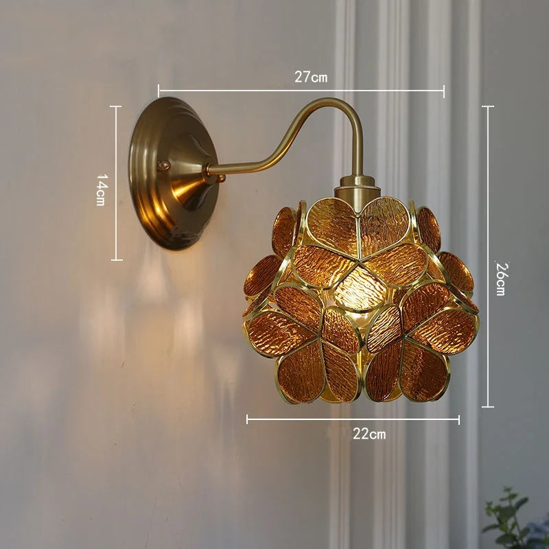 Amber Glass Wall Sconce Vintage Loft LED Vanity Light Fixture
