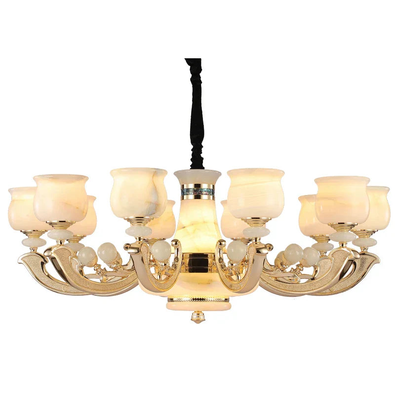 Natural Afghan Jade Villa Chandelier: High-Grade Living Room Lamp for Luxurious Atmosphere