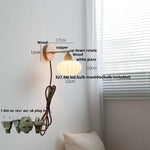 Wood Canopy LED Wall Light Pull Chain Switch Nordic Modern Bedside Sconce