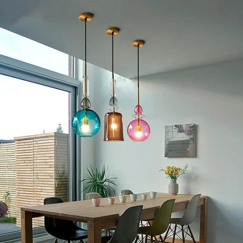Scandinavian Macaron Stained Glass Chandelier with E27 Bulb
