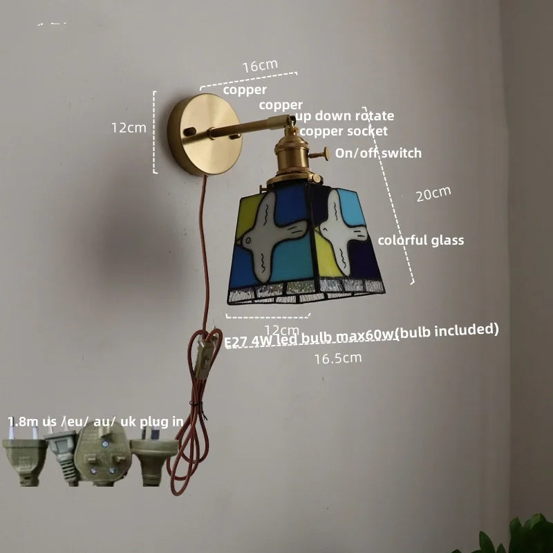 Tiffany Style Glass Wall Light Fixture - Colorful LED Switch Up Down Rotate