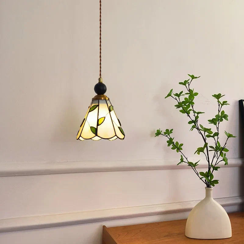 Afralia™ Tiffany Glass Pendant Lights: Wood Globe LED Hanging Lamp, Nordic Modern Design