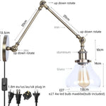 Vintage Industrial LED Wall Light with Clear Glass Shade & Adjustable Long Arm