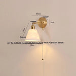Copper LED Wall Light Pull Chain Switch Modern Ceramic Bedside Lamp
