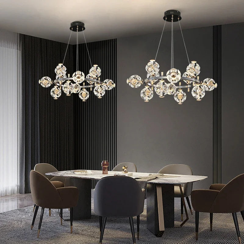Sunflower Crystal Chandelier: Luxury Gold & Black LED Pendant Light