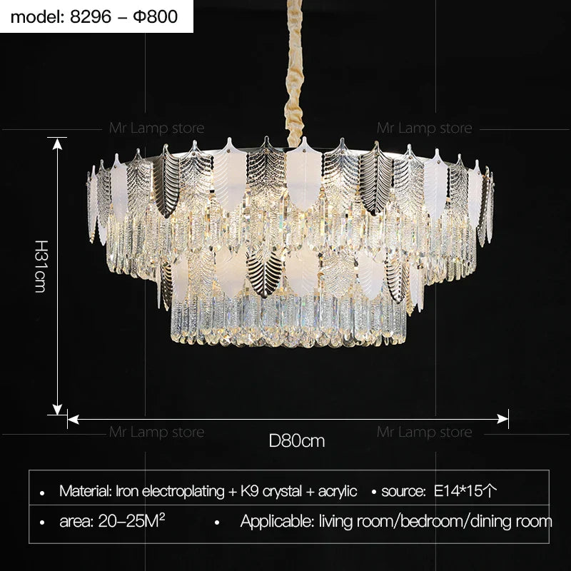 Retro Leaf Crystal Chandelier: Luxury Postmodern Living Room Lighting
