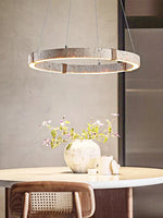 LED Natural Stone Round Linear Chandelier - Dimmable, Ceiling Hanging Lamps