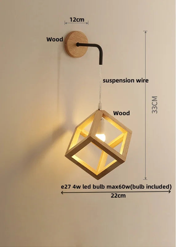 Cube LED Wall Lights | Modern Nordic Wood Design for Home Decor