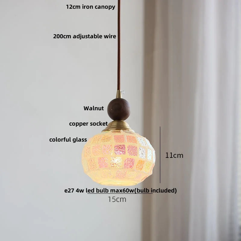Wood LED Glass Pendant Light: Modern Nordic Adjustable Hanging Lamp