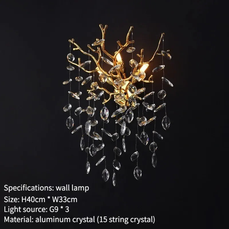 Gold Crystal Chandeliers for Dining Room Branch Hanging Lamp Large Lighting