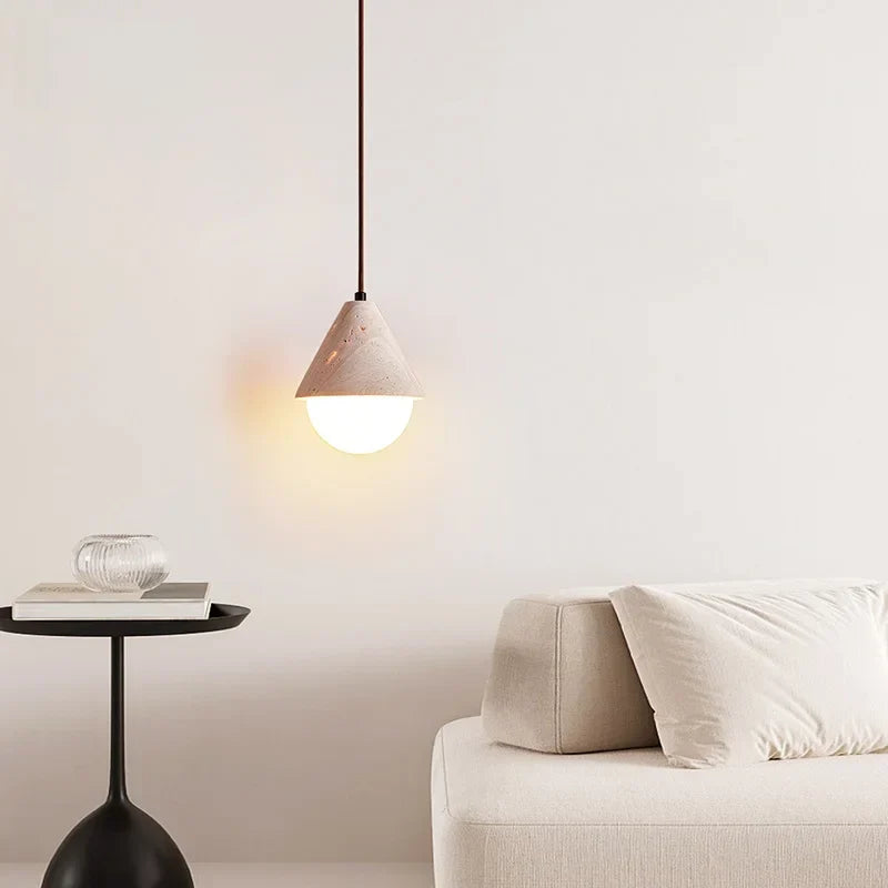 Afralia™ Creative Stone LED Pendant Light Yellow Travertine Nordic Minimalism Hanging Lamp