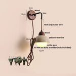 Yellow Travertine Stone Wood Wall Sconce LED Light Fixture, Modern Nordic Design