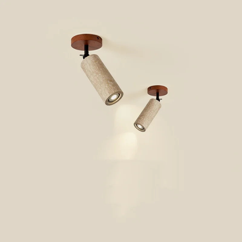 Yellow Travertine LED Ceiling Light with Wood Base Flush Mount Fixture