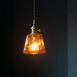 Brass Amber Glass LED Pendant Light for Restaurant Bedside Kitchen Loft Bar