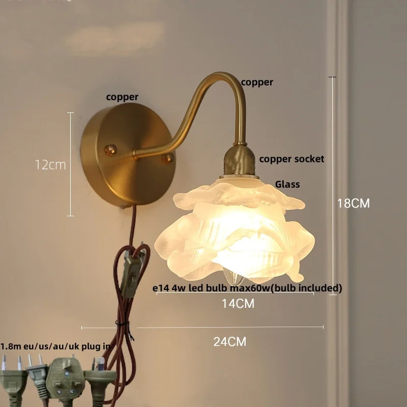 Vintage Loft LED Wall Sconce, Pink Glass Copper Stair Light Fixtures