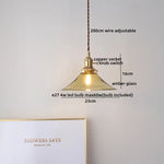 Amber Glass LED Pendant Light - Nordic Modern Copper Suspension Luminaire for Home
