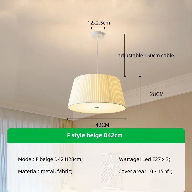 Nordic Fabric LED Chandelier Minimalism Pendant Light for Bedroom Dining Room