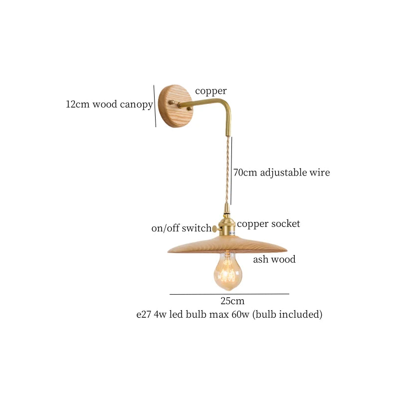 Nordic Wood LED Wall Lamp Pull Chain Switch for Home Decor & Lighting