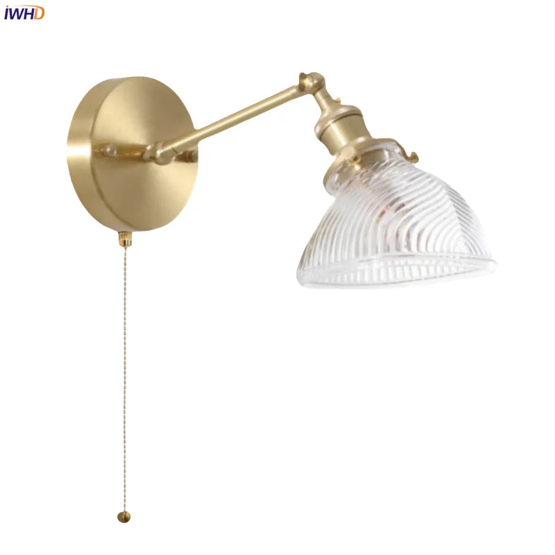Glass LED Wall Lamps Pull Chain for Bedroom & Living Room