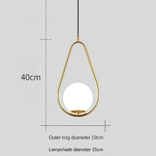 Gold Ring Glass Ball Pendant Light Fixture for Bedroom Living Room.