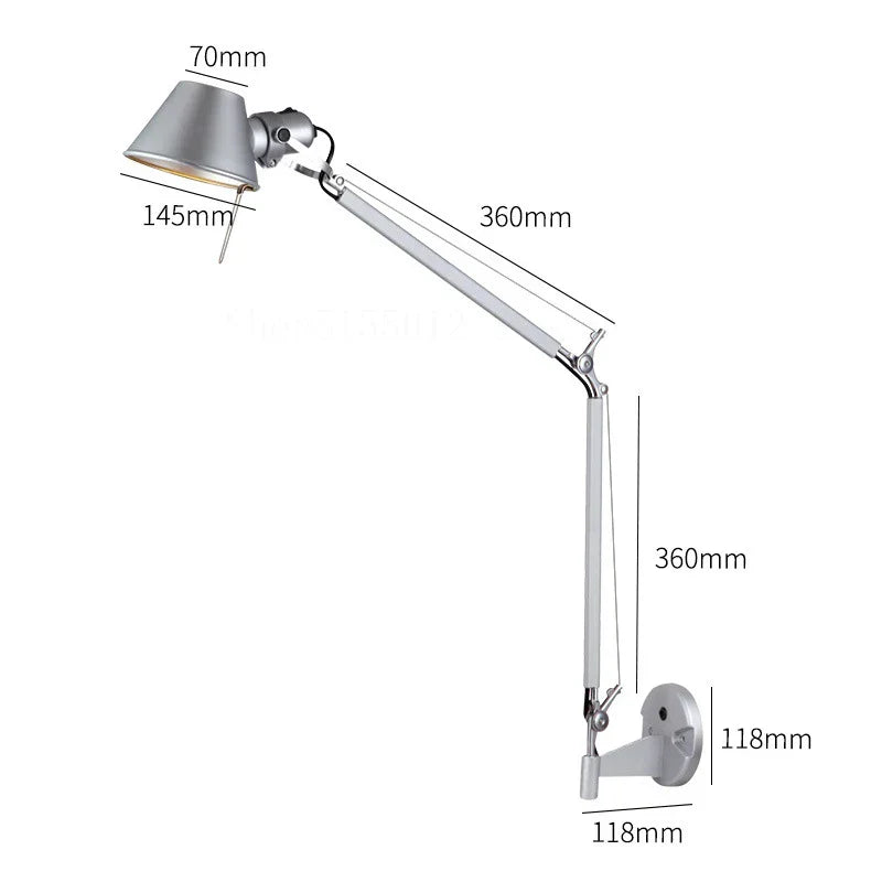 Black Silver Rotatable Wall Light with Switch for Study Office Living Room
