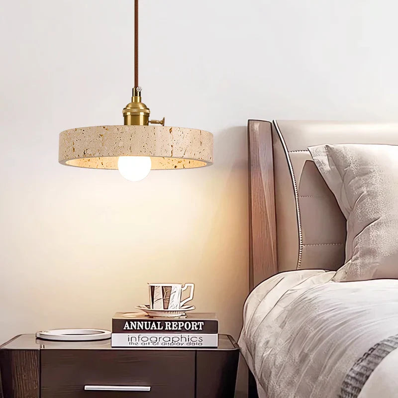 Nordic LED Pendant Lights Yellow Travertine Copper Hanging Lamp for Bedroom Dining Living Room