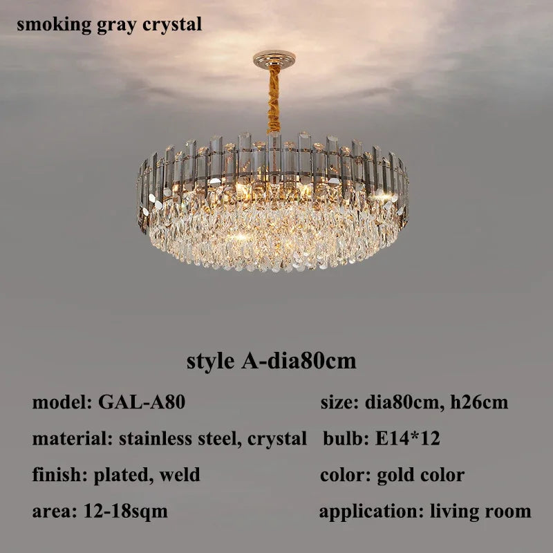Gold Crystal Chandelier for Living Room Luxury Lighting Fixture