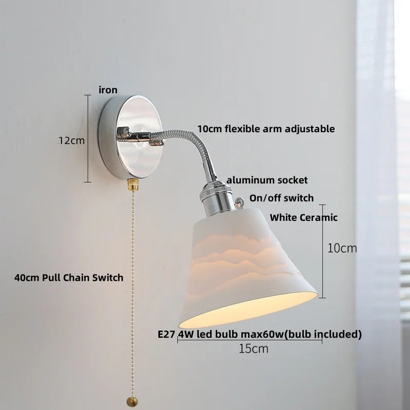 White Ceramic LED Wall Lights Adjustable Modern Bedside Lamp
