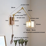 Wood Cube Glass LED Wall Lights with Pull Chain Switch for Modern Interiors