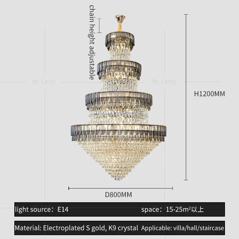 European Duplex Villa Crystal Chandelier Loft LED Light
