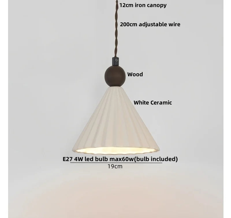 Wood LED Pendant Lamp White Ceramic Ball Hanging Lights