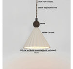 Wood LED Pendant Lamp White Ceramic Ball Hanging Lights
