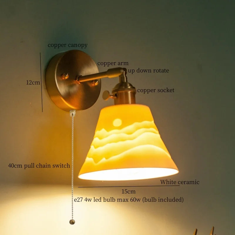 Afralia™ Brass Ceramic LED Wall Light | Nordic Modern Bedside Lamp for Bedroom, Bathroom, and Sofa