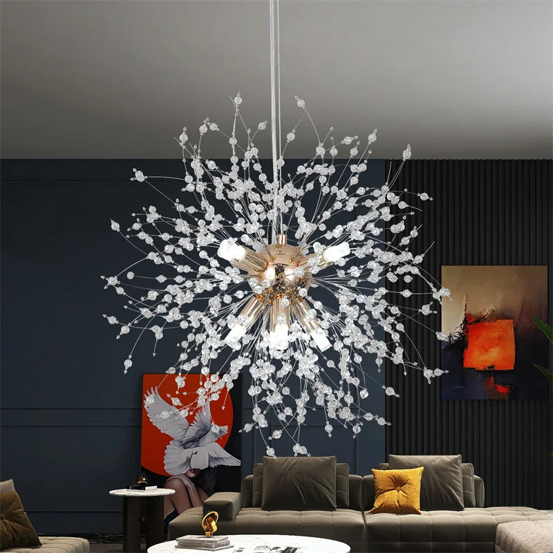 Dandelion Chandelier 8-Light Sputnik Pendant Light Gold/Silver Living Room Fixture
