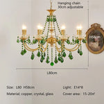 Green Crystal Chandelier for Living Room - Bohemian Style LED Pendant Lighting