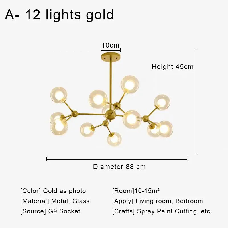 Glass Ball Pendant Chandelier for Living Room Bedroom Dining Room