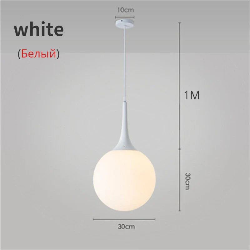 Glass Ball LED Pendant Lights for Modern Living Room, Black/White Horn Fixtures