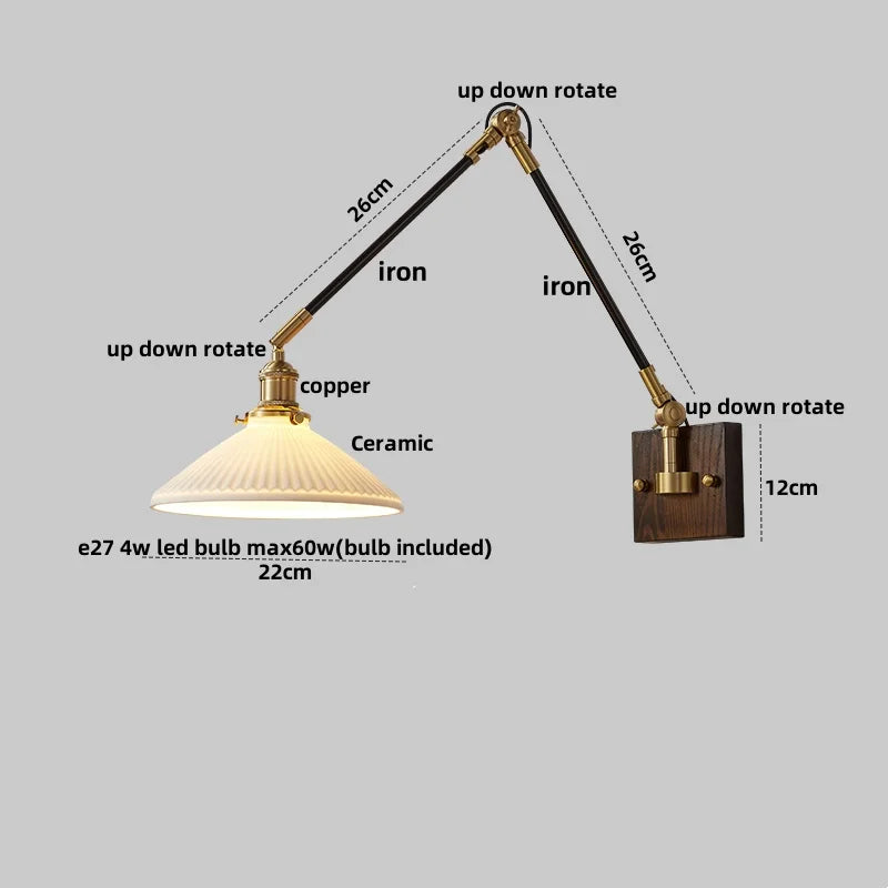 Rotatable Wood Ceramic LED Wall Sconce for Bedroom Study and Bar