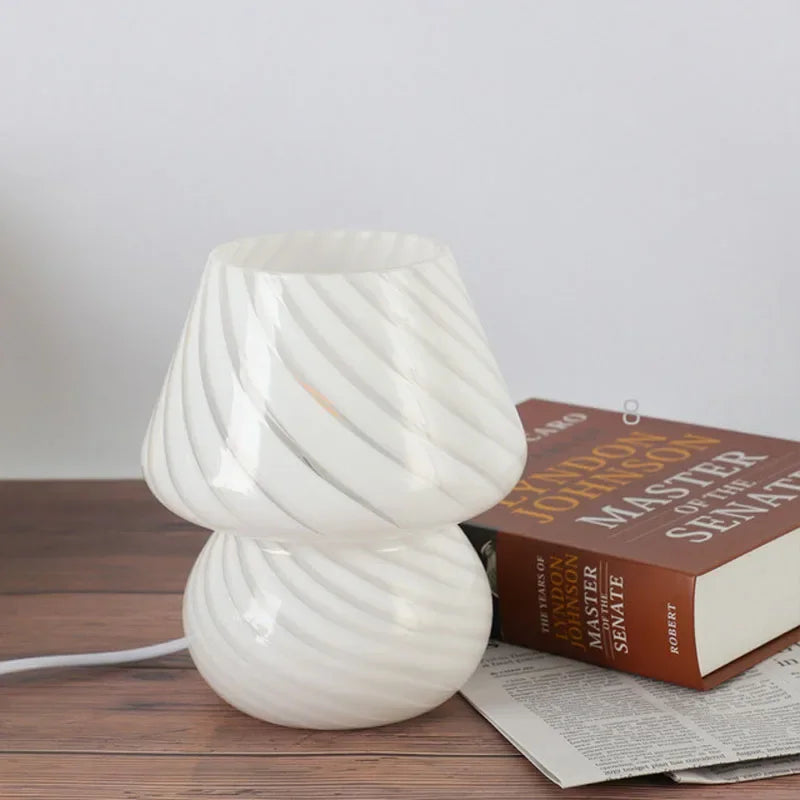 Striped Mushroom Glass LED Desk Lamp in Korean Ins Style