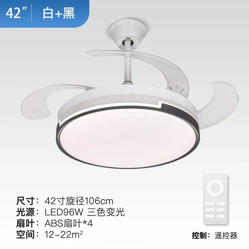 Invisible Ceiling Fan with LED Light, Retractable Blades, Remote Control