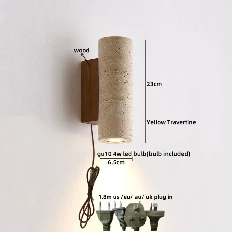 Yellow Travertine COB LED Wall Light for Nordic Living Space