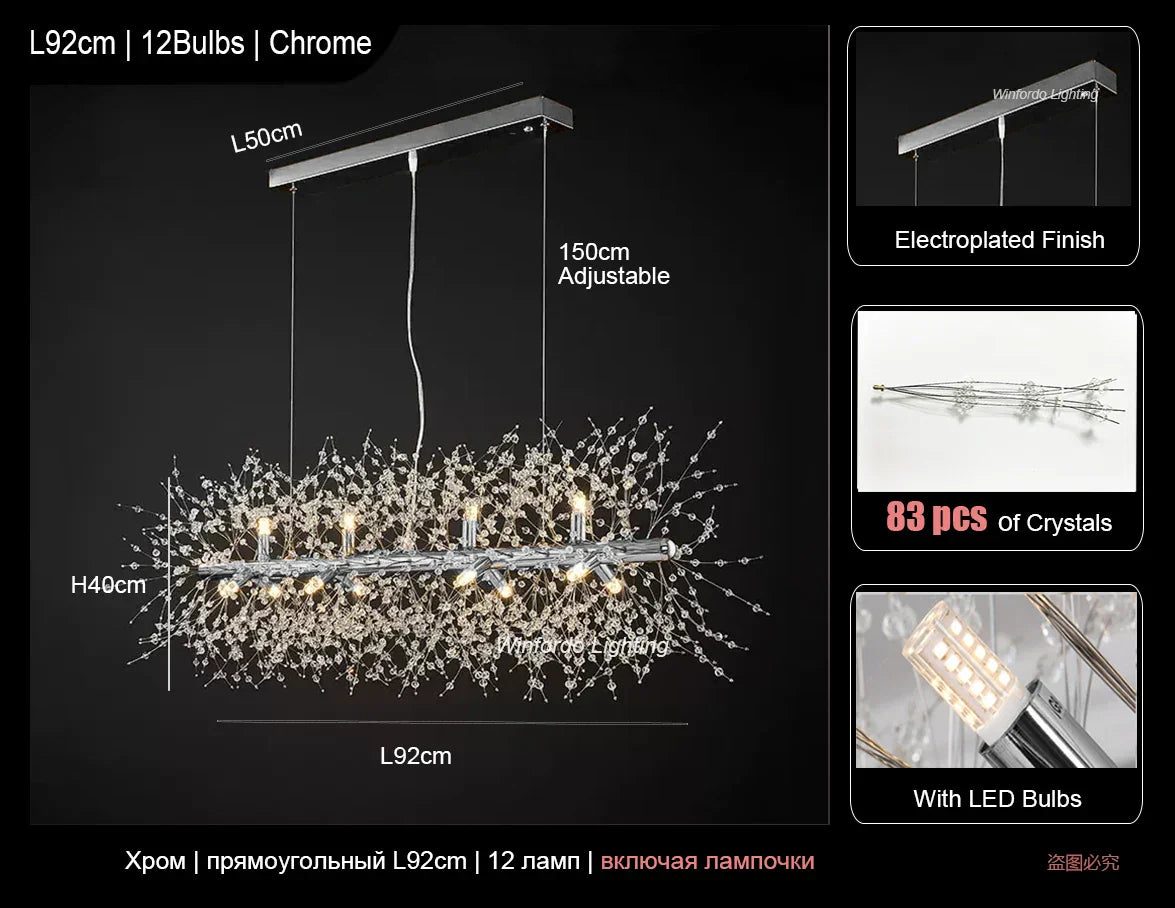 Rectangle Crystal Chandelier - Mid-century Art Deco Long Hanging Lamp