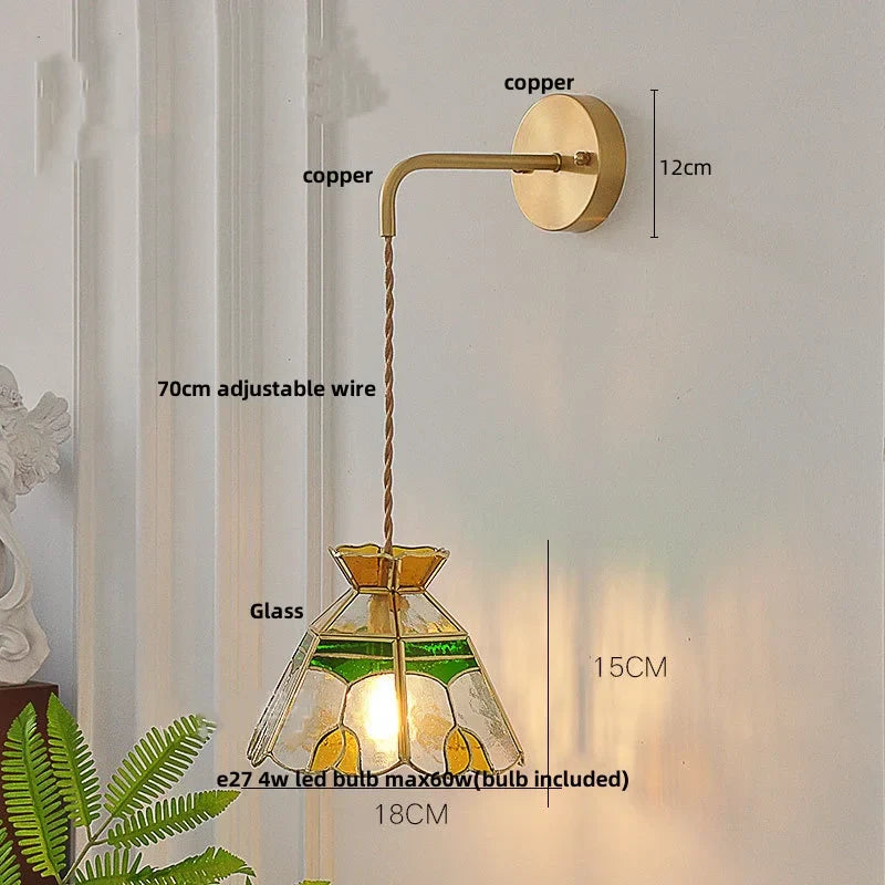 Glass Wall Lamp with Pull Chain Switch and Adjustable LED Light