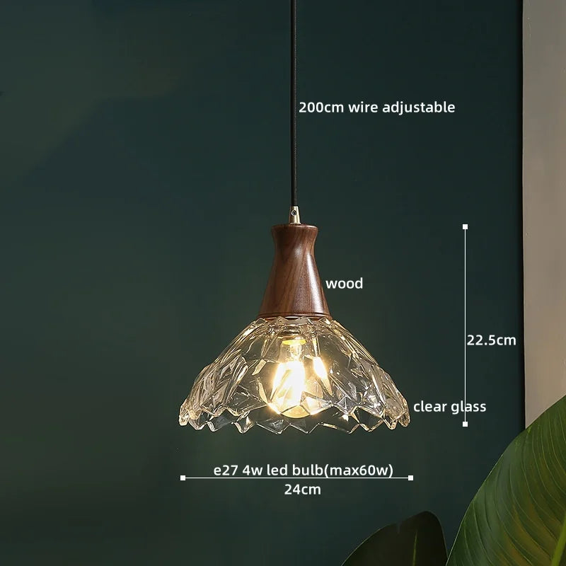 Modern Wood Glass LED Pendant Lamp for Living Room, Bedroom & Kitchen