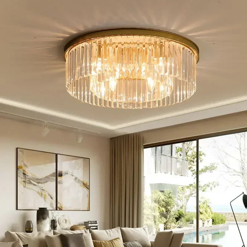 Metal Crystal Pendant Light Chandelier for Living Room, LED Hanging Lamp