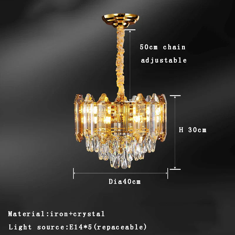 Gold Amber Crystal Chandelier Lights Modern Room Decor Hanging Lamp