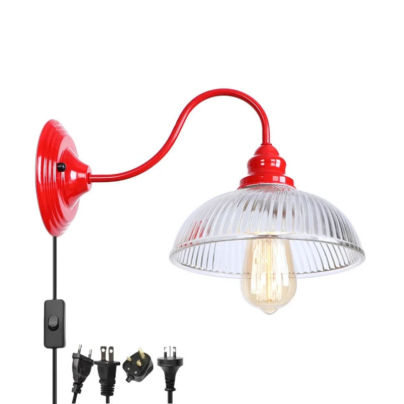 Vintage Loft LED Wall Lamp Red Clear Glass Stair Light