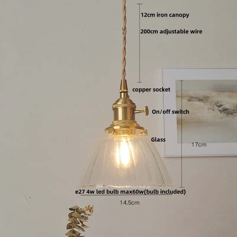 LED Brass Pendant Lamp Modern Clear Glass Dining Light
